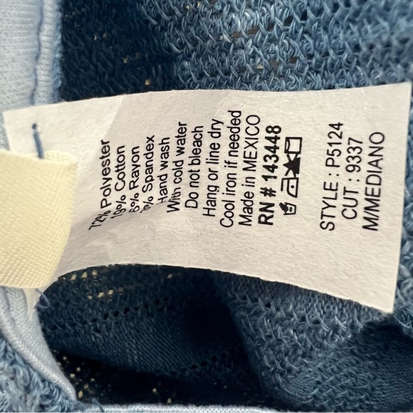 Blue Knit Cowl Neck Hoodie Style Sheer Jumpsuit - Picture 10 of 11